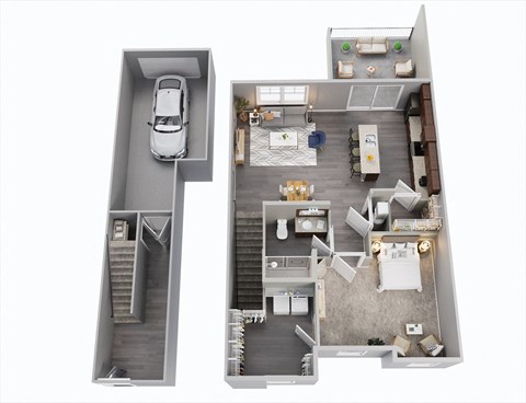 One Bedroom, 2nd Floor, One Car Garage